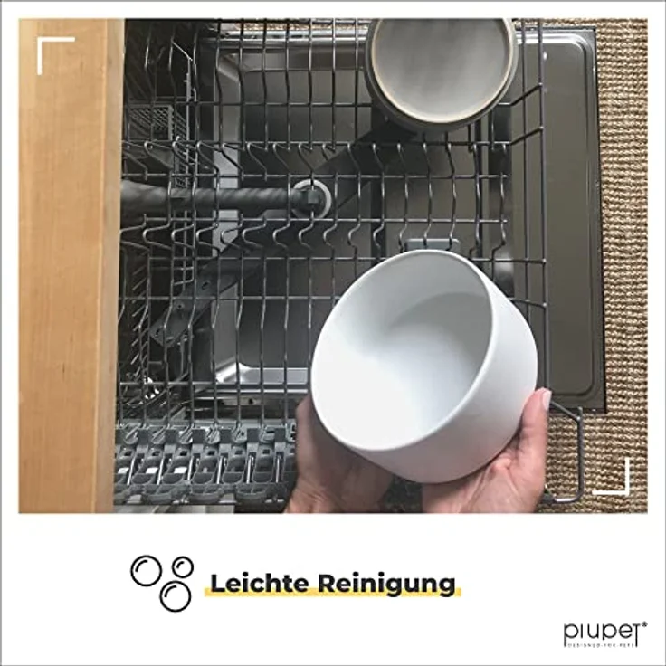 PiuPet® Hundenapf mit Ständer, Doppelnapf für Hunde & Katzen, 2x 850ml Keramik, spülmaschinenfest, rutschfest, mit Bambusgestell – Bild 3
