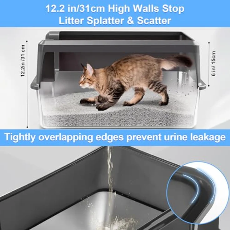 Marchul Katzentoilette XL, Edelstahl-Katzenklo für große Katzen, urindicht mit Deckel, inkl. Streumatte und Edelstahl Kot-Schaufeln, 60x40x31cm – Bild 2