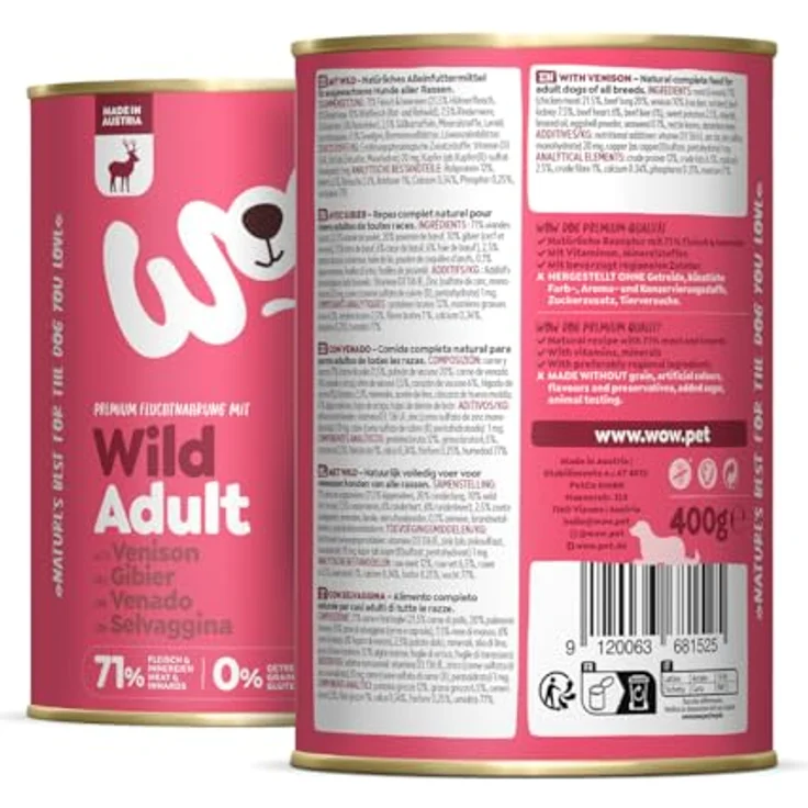 WOW! Dog Wild Adult, Hunde-Nassfutter mit hohem Fleischanteil und ohne Getreide, 6x400g – Bild 2