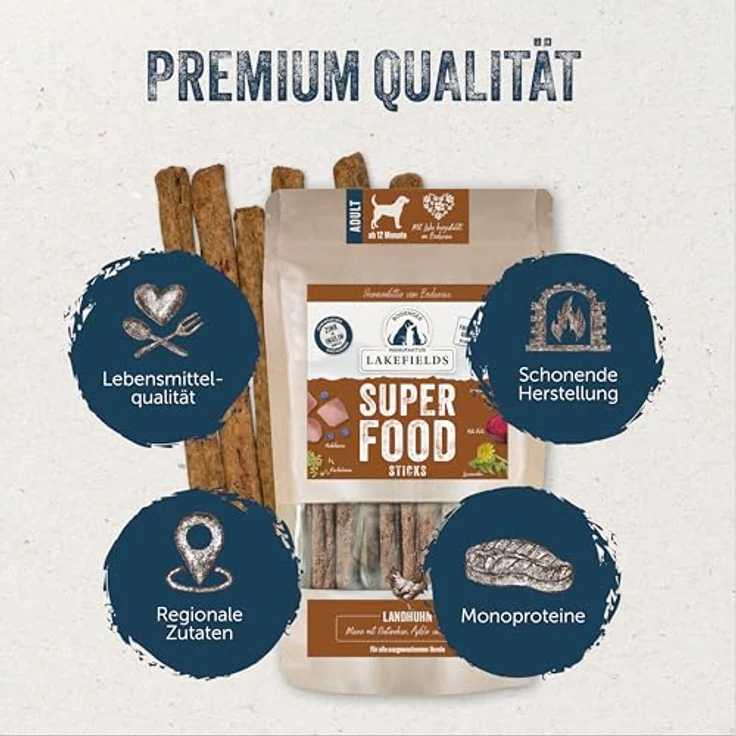 Lakefields SUPERFOOD Sticks | Premium Hundeleckerli vom Landhuhn, 61% Fleisch, 130g, Getreidefrei mit Heidelbeeren, Leinsamen & Rote Beete, entwickelt mit Tierärzten – Bild 2