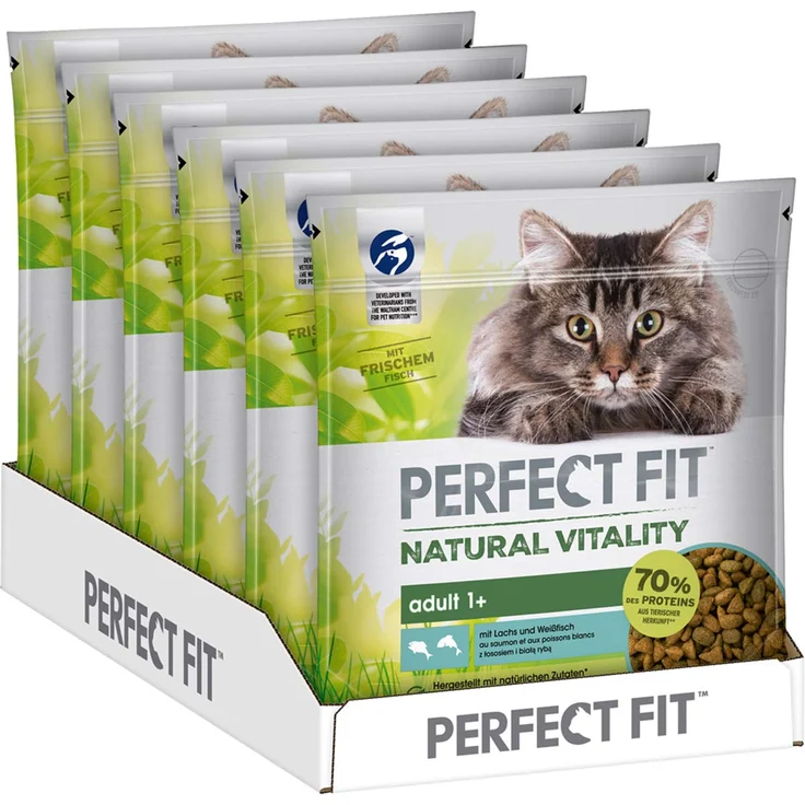 Perfect Fit Katze Natural Vitality Adult 1+ mit Lachs und Weißfisch, 650g Katzen-Trockenfutter mit Vitaminen
