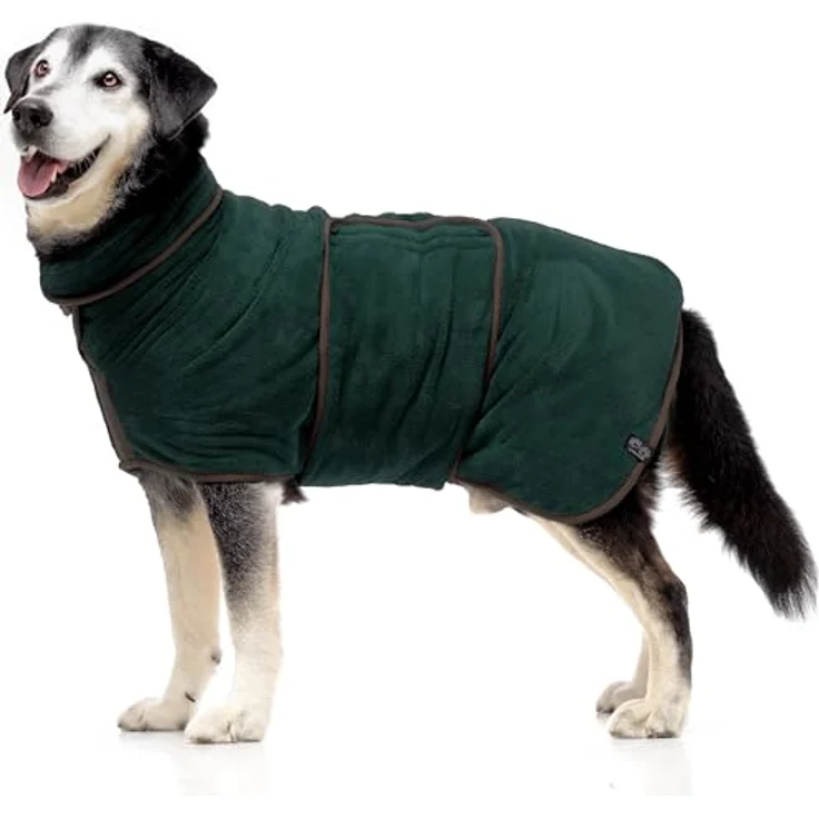 Lucky Paws® Hundebademantel – doppellagiger, ultra-absorbierender & luxuriös weicher Hunde Bademantel in Dunkelgrün – für schnelles Trocknen und perfekten Komfort (S) – Bild 1
