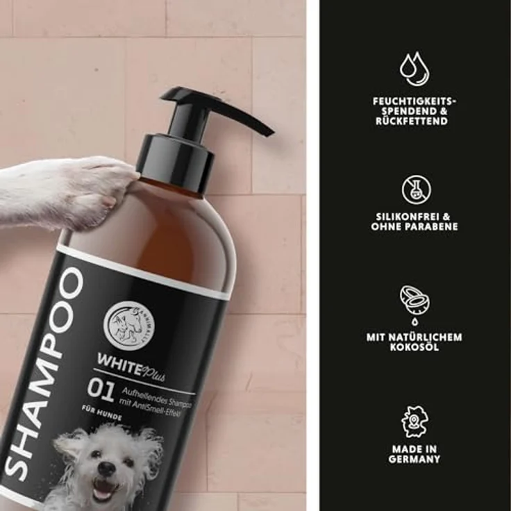 Annimally White Plus Shampoo, Natürliches Hundeshampoo für weißes Fell mit Kokosöl & Zuckertensid, geruchs- und pH-neutral, ohne Bleichmittel & Parfum, 500 ml – Bild 3