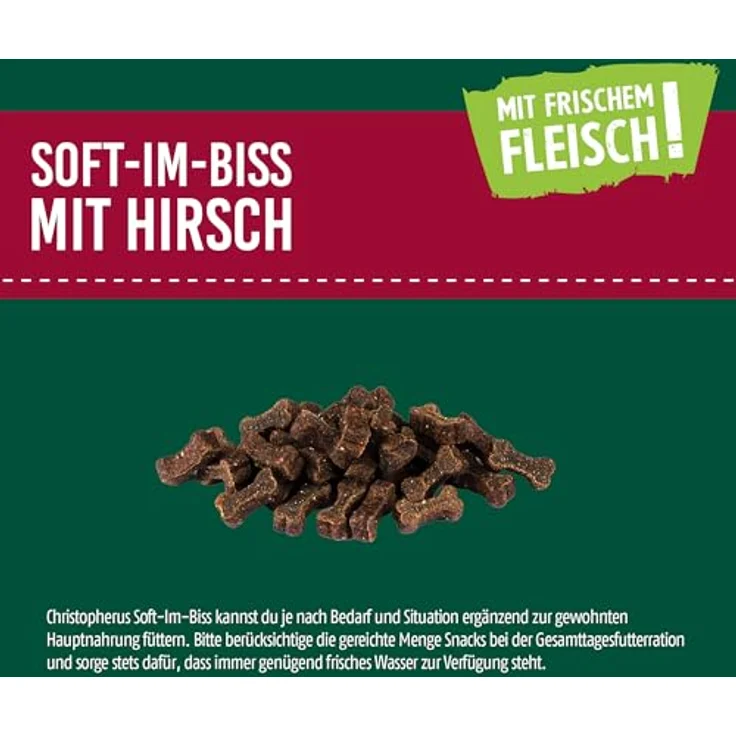 Christopherus Snacks Soft-Im-Biss, Hundesnack mit Hirsch und Vitaminen, 125g – Bild 6