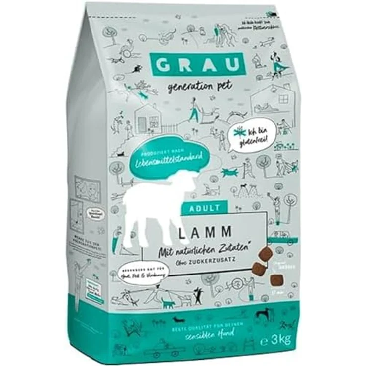 GRAU Trockenfutter für Hunde - Lamm, 1 x 3 kg, glutenfrei, für sensible, erwachsene Hunde, unterstützt Haut und Verdauung