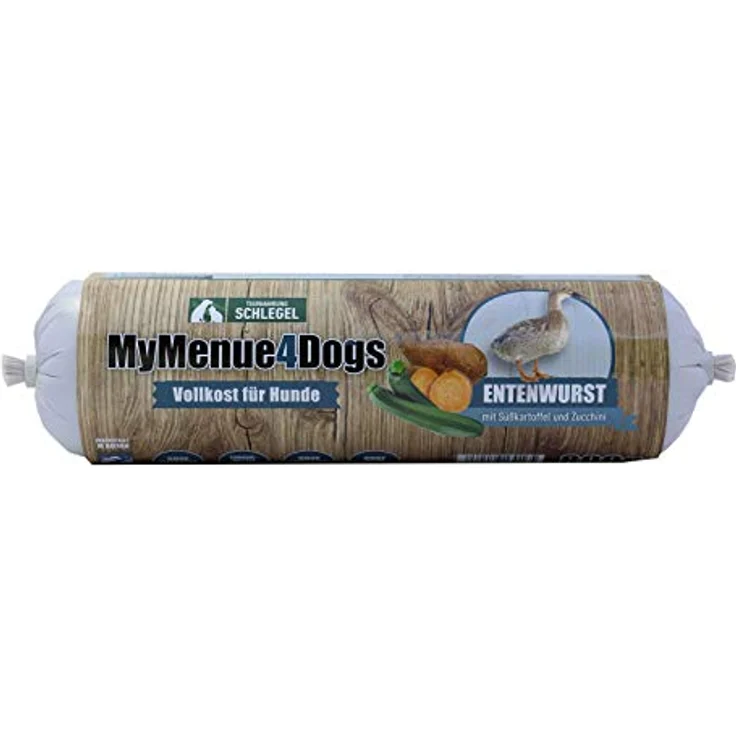 MyMenue4Dogs Hundefutter Entenwurst, 8x800g, Vollnahrung mit Ente, Süßkartoffel und Zucchini, ohne Zusatzstoffe, für empfindliche Hunde – Bild 2
