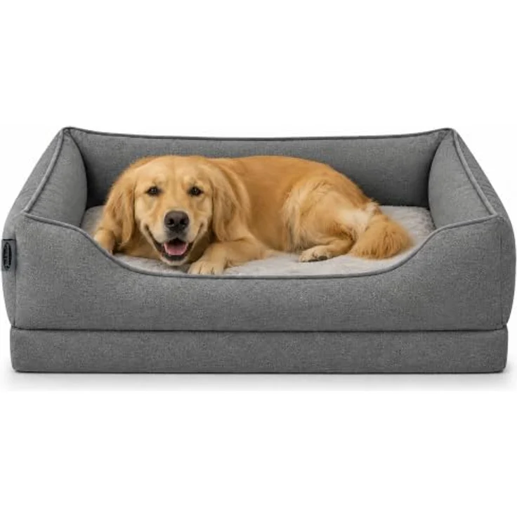 Zedelmaier orthopädisches Hundebett XL, 109×74cm, Grau – extra dicke Schaumstoffmatratze, formstabiler Rand, wasserdichte Schutzschicht, abnehmbarer Bezug – Bild 1