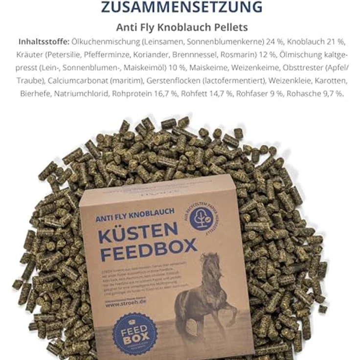 STRÖH Anti-Fly Knoblauch Pellets (3 kg) • Insektenabwehr Futter für Weidepferde mit Kräutern & Vitamin B-Komplex • Natürlicher Insektenschutz ohne Chemie • Plastikfreie Verpackung – Bild 2