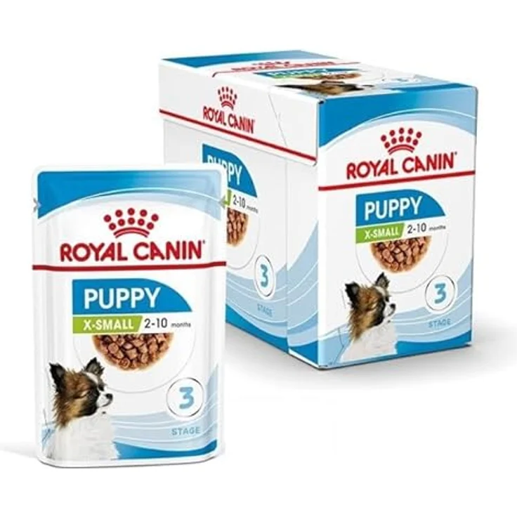 ROYAL CANIN X-Small Puppy, Feuchtnahrung für kleine Hundewelpen, 12 x 85 g, mit Häppchen in Soße, bis 10 Monate, nährstoffreiche Rezeptur – Bild 1
