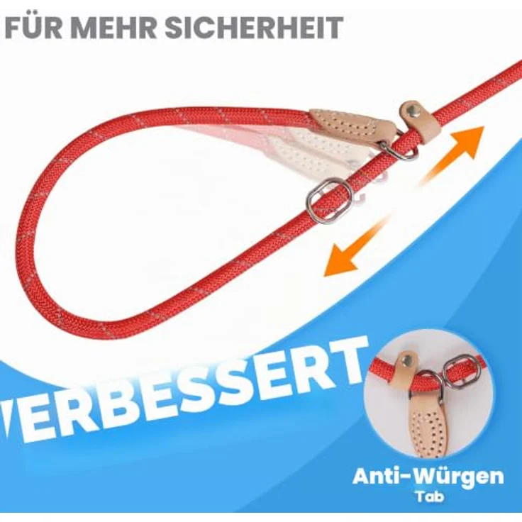 Grand Line Retrieverleine mit Zugstopp, 150 cm Moxonleine für kleine, mittlere und große Hunde, reflektierend, rot, 6mm – Bild 2