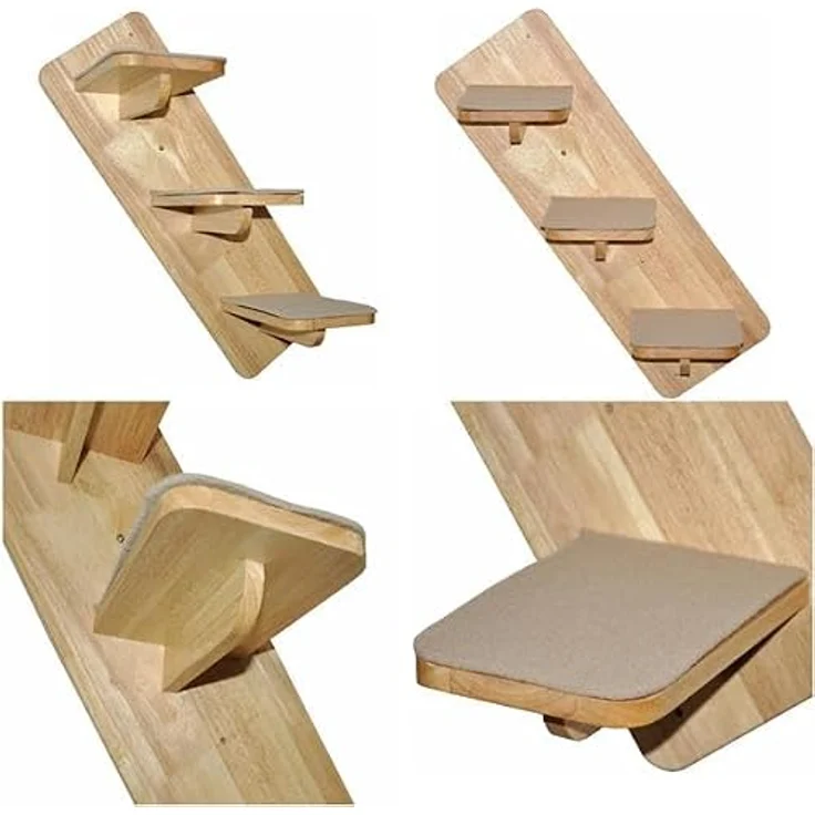 nanook Kratzbaum Katzentreppe Kletterwand 3-stufig - Wandkratzbaum - 60 x 20 cm - zur Wandmontage - Naturfarben aus Kautschukholz – Bild 5