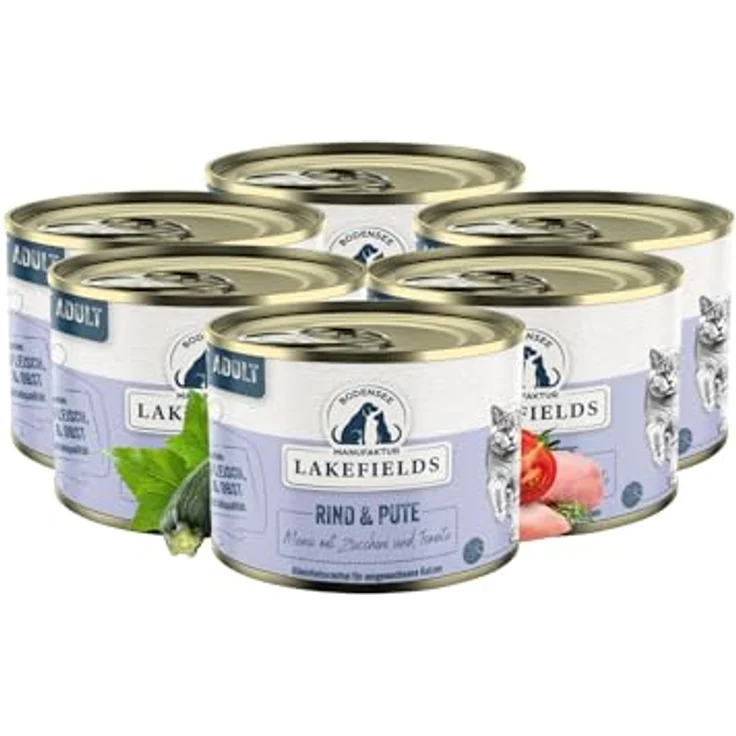 Lakefields Premium Nassfutter für Katzen | Rind & Pute 91% | Getreidefreies Katzenfutter ohne Zucker | 6 x 200g | Mit Katzenminze, Zucchini & Tomaten | Hochwertige Rezeptur aus regionalen Zutaten – Bild 1