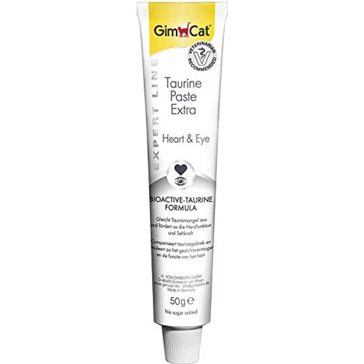 GimCat Taurine Paste Extra 50 g, Ergänzungsfuttermittel für Katzen mit Taurin und Muschelpulver zur Unterstützung von Herzfunktion und Sehkraft, Made in Germany