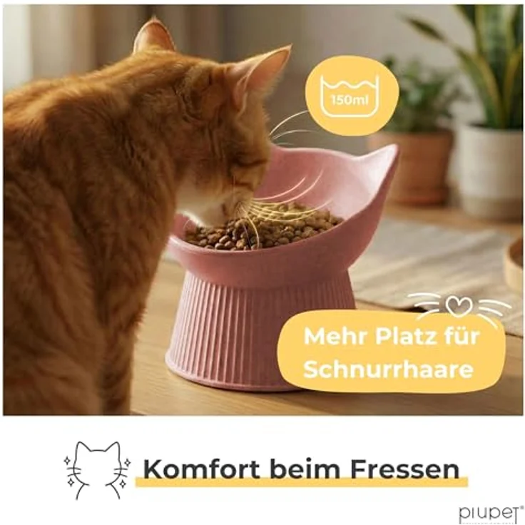 PiuPet® Katzennapf erhöht, ergonomischer Futternapf für Nass- & Trockenfutter, schnurrhaarfreundlich, rutschfest, spülmaschinengeeignet, gegen Erbrechen (Rosa) – Bild 4