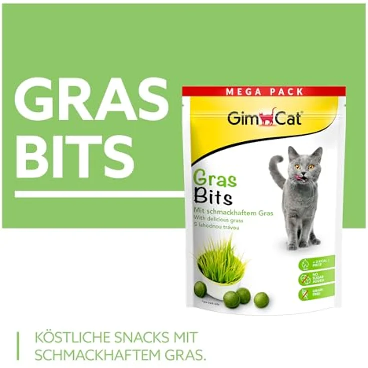 GimCat Gras Bits, Getreidefreier und vitaminreicher Katzensnack mit echtem Gras, 1 Beutel (425 g) – Bild 2