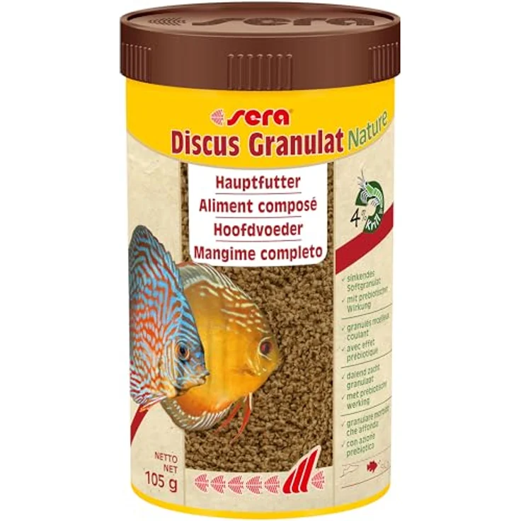 sera Discus Granules 250 ml (105 g) | langsam sinkendes Softgranulat für Diskusfische | ohne Farb- & Konservierungsstoffe | mit Knoblauch und prebiotischer Wirkung für Vitalität | hochwertiges Diskusfutter – Bild 1