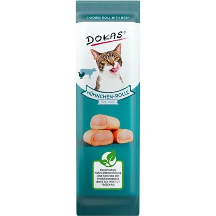 Dokas Hühnchen-Rolle mit Rind, leckerer Katzensnack für zwischendurch, 10 x 10g in Tüte