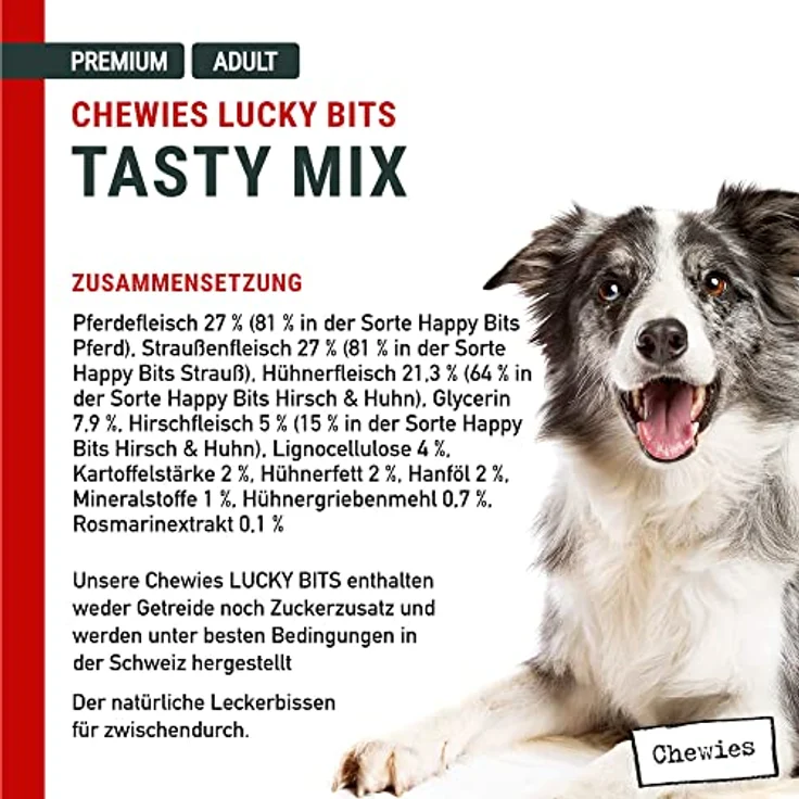 Chewies Lucky Bits Tasty Hundeleckerli Mix Adult, getreidefrei & soft, mit viel Protein und Superfoods, 100 g – Bild 4