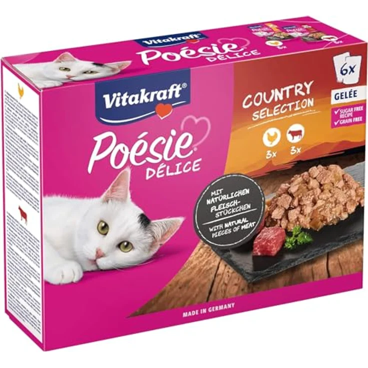 Vitakraft Poésie Délice, Country Selection, Nassfutter für Katzen mit Huhn und Rind im Gelée, 6x85g Packung – Bild 1