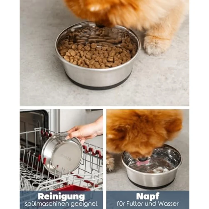 lionto Futternapf aus Edelstahl, 600 ml, rutschfester Silikonboden, spülmaschinenfest, für Hunde und Katzen – Bild 3