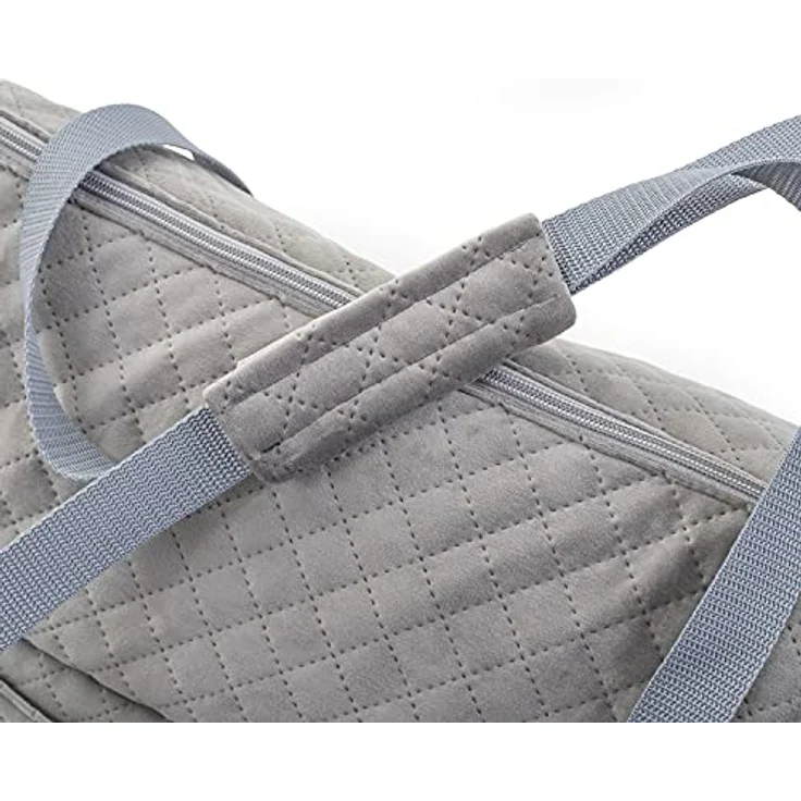 BOUTIQUE ZOO Transporttasche für Hunde und Katzen, Schultertasche mit Gummiband und Karabiner, bis 5 kg, Wildlederimitat - Velvet, Größe S, Grau – Bild 5