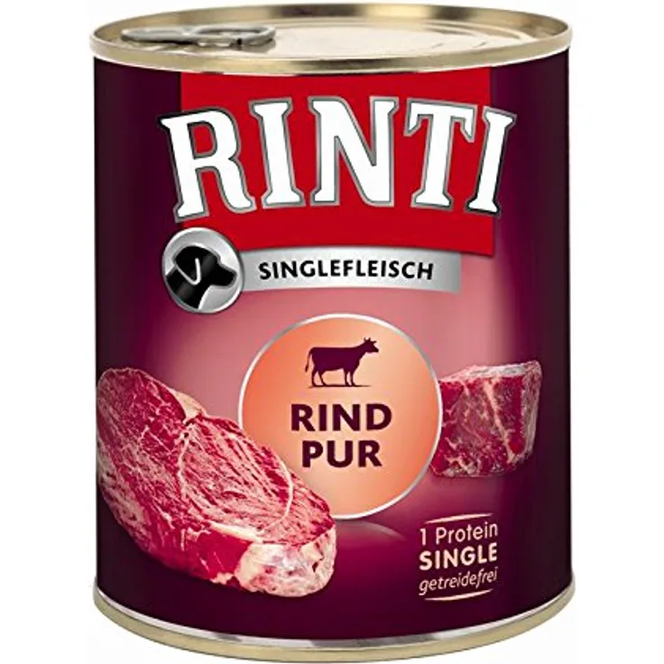 Rinti Singlefleisch 6 x 800 g, Hunde-Nassfutter mit reinem Rind, ideal für Allergiker und ernährungssensitive Hunde