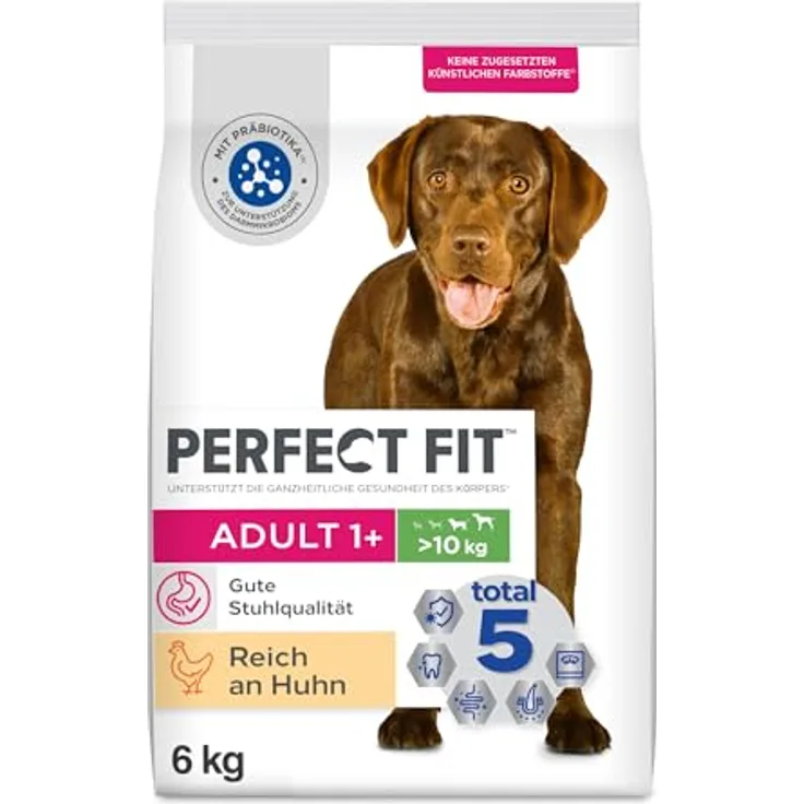 Perfect Fit Adult 1+ Trockenfutter für mittelgroße und große Hunde, 6kg, reich an Huhn mit verbesserter Kotqualität