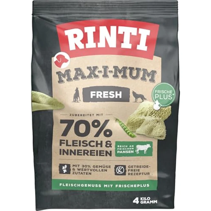 Rinti RINTI MAX-I-MUM Pansen, Hunde-Trockenfutter, getreidefrei, 90% Frischfleisch, 4kg – Bild 1