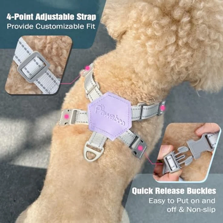 Pawaboo X-Rahmen Hundegeschirr mit Leine Set, verstellbar, Anti-Zug, Anti-Erstickung, für kleine und mittelgroße Hunde, S, violette Gänseblume – Bild 4