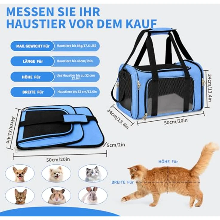 Aipwerer Faltbare Katzen Transportbox, atmungsaktiv und tragbar, M/L, strapazierfähiges Polyester, mehrere Einstiegsöffnungen – Bild 2