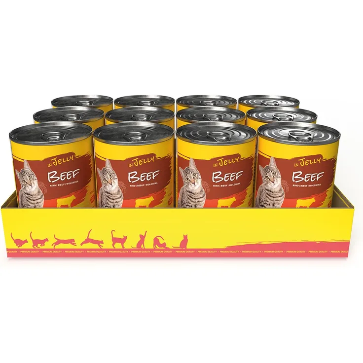 JosiCat Beef in Jelly, Katzen-Nassfutter 12x400g, feine Rindshäppchen in Gelee