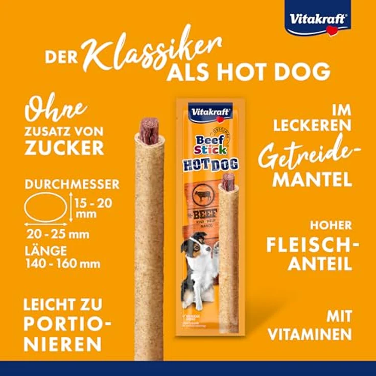 Vitakraft Beef Stick Hot Dog, Hundeleckerli aus Rindfleisch im Getreidemantel, ohne Zuckerzusatz, 30g – Bild 2