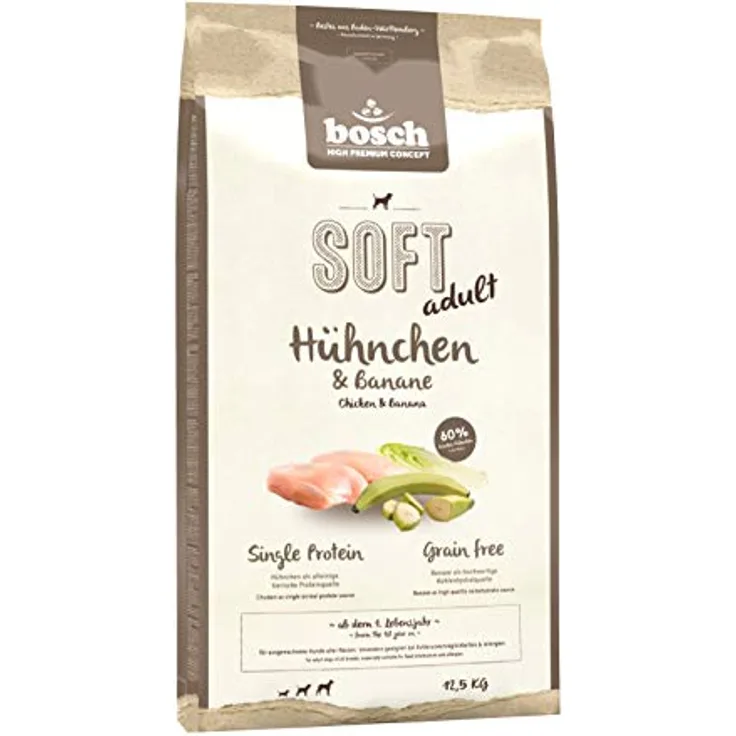 bosch HPC SOFT Hühnchen & Banane, halbfeuchtes Hundefutter für ausgewachsene Hunde, Single Protein, grain-free, 1 x 12.5 kg