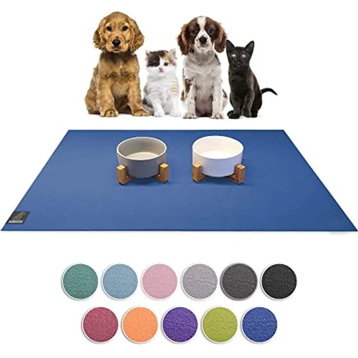 SanoZoo® Napfunterlage, Öko-TEX zertifizierte rutschfeste Futtermatte für Hunde & Katzen, 80x140cm, Blau, wasserfest, Made in Germany – Bild 1