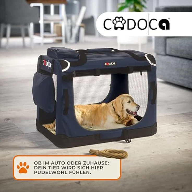CADOCA® faltbare Hundebox Transportbox L 70x52x50cm, robust und atmungsaktiv, für Auto-Rückbank, Navyblau – Bild 3