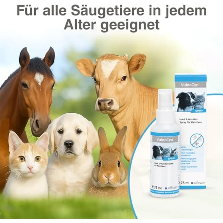 Alfavet VulnoCyn Spray 350 ml, Wundspray für Kleintiere, Pferde, Nutztiere – antibakteriell, ohne Alkohol, pH-neutral – Bild 4