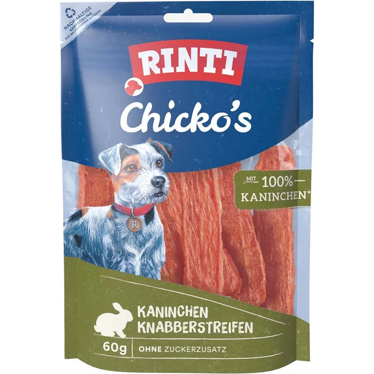 Rinti Chicko's Kaninchen Knabberstreifen, leckerer Hundesnack ohne Soja, 60 g – Bild 1