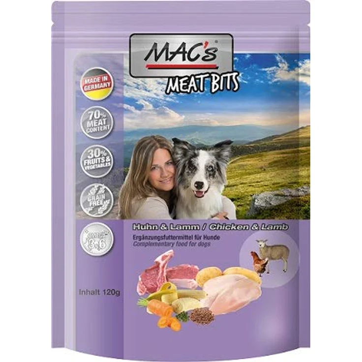 MAC's Dog Dog Meat Bits Huhn und Lamm, hochproteinhaltiger Hundesnack mit vitale Zutaten, 150g – Bild 2