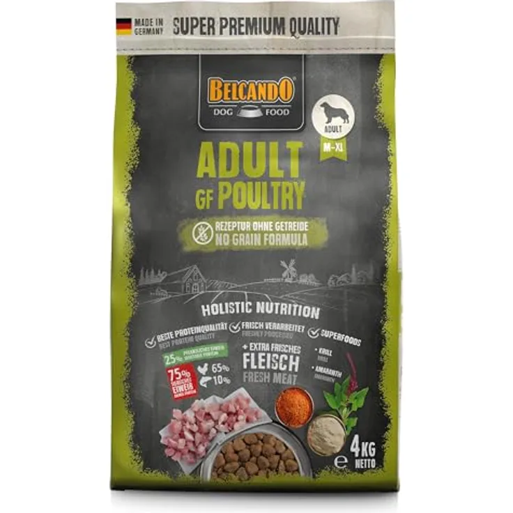 Belcando Adult GF Poultry, getreidefreies Hunde-Trockenfutter mit Geflügel, 4kg