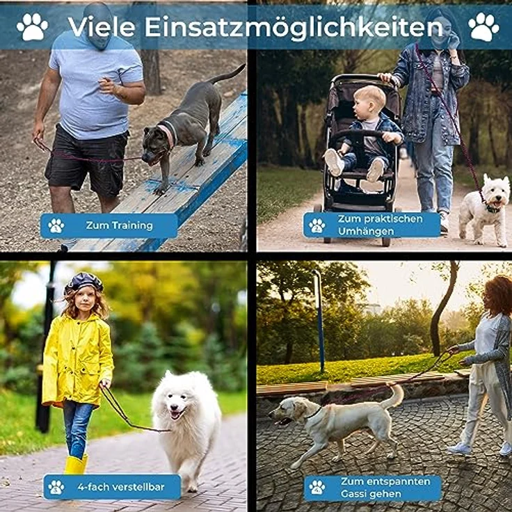 Golden Pets Hundeleine, reflektierend, 2m verstellbar, wetterfest & reißfest bis 250 kg, Paracord Führleine für kleine - große Hunde – Bild 4