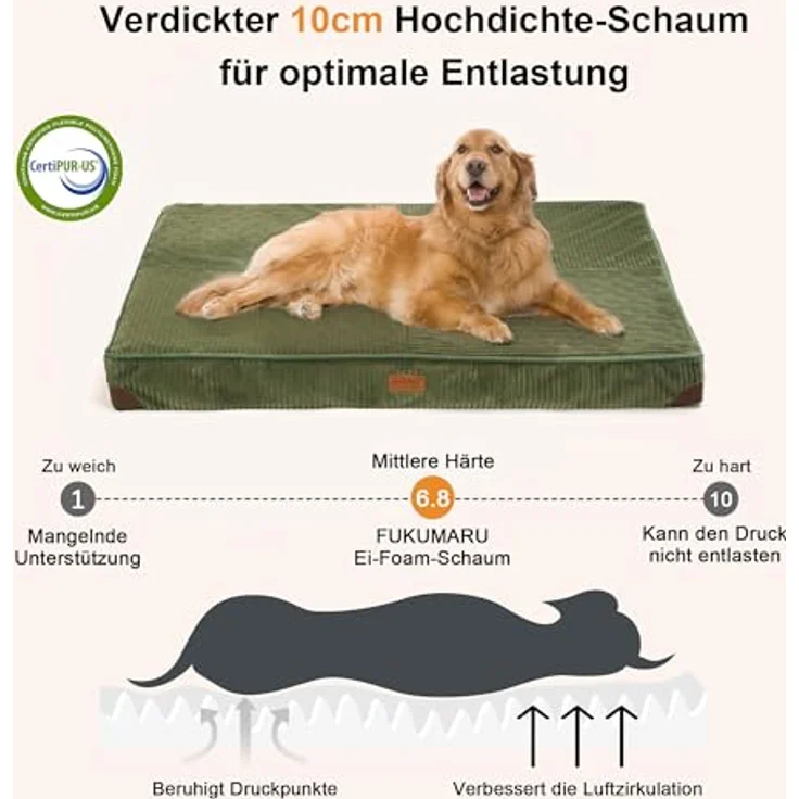 FUKUMARU Orthopädisches Hundebett für große Hunde, waschbares Hundekissen mit wasserdichter Gewebeschicht, rutschfester Oxford-Stoffboden, grün, 107x76x10 cm – Bild 3