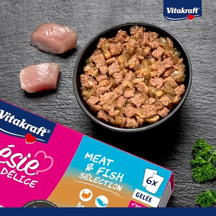 Vitakraft Poésie Délice, Meat and Fish Selection, Nassfutter Katze mit Putenbrust und Lachs, ohne Zucker und Getreide, 6x85g – Bild 2