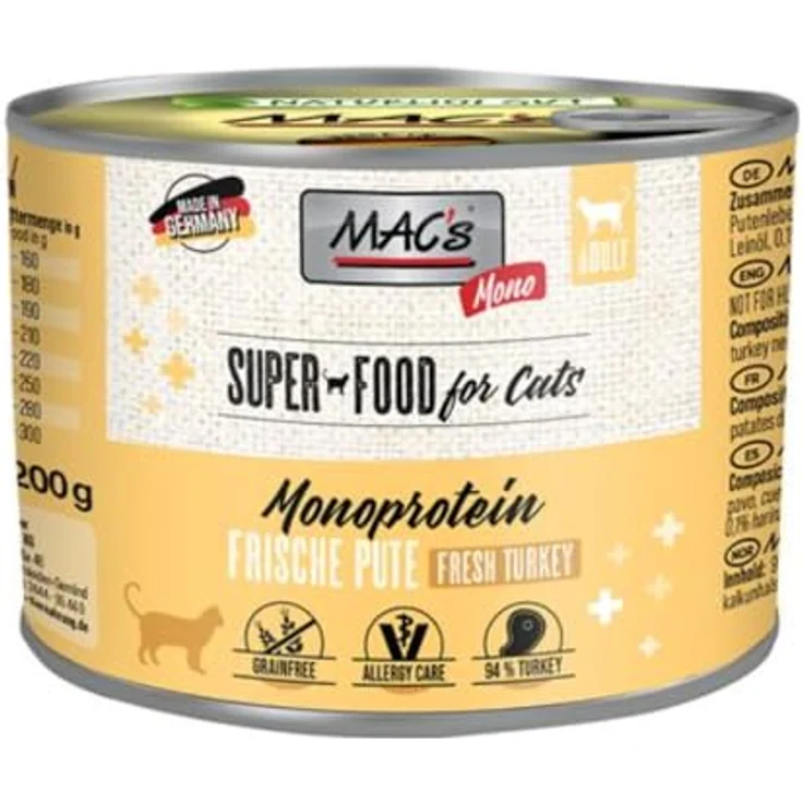 MAC's Cat Mono frische Pute, getreidefreies Katzen-Nassfutter mit 70% Putenanteil, 6 x 200 g – Bild 1