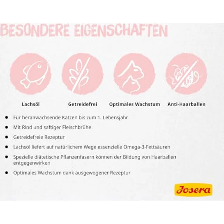 Josera Kitten Beef, Nassfutter für heranwachsende Katzen bis 1 Jahr mit 70% Rind und Huhn, 12x100 g – Bild 3