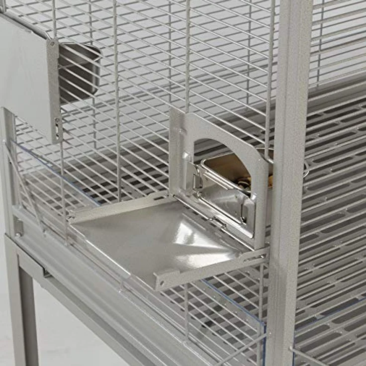 Montana Cages Madeira II, Premium Vogelkäfig für Sittiche, inkl. Anflugklappe, Freisitz, 4 Edelstahlnäpfe, AVILON Pulverbeschichtet, ca. 82 x 54 x 153 cm, Farbe Platinum – Bild 5