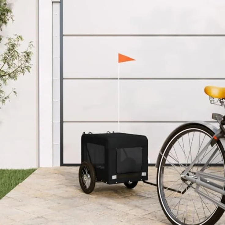 vidaXL Hunde-Transportbox Fahrradanhänger Hunde Schwarz Oxford-Gewebe Eisen, Robuster Rahmen & Komfortables Design, Schwarz – Bild 3