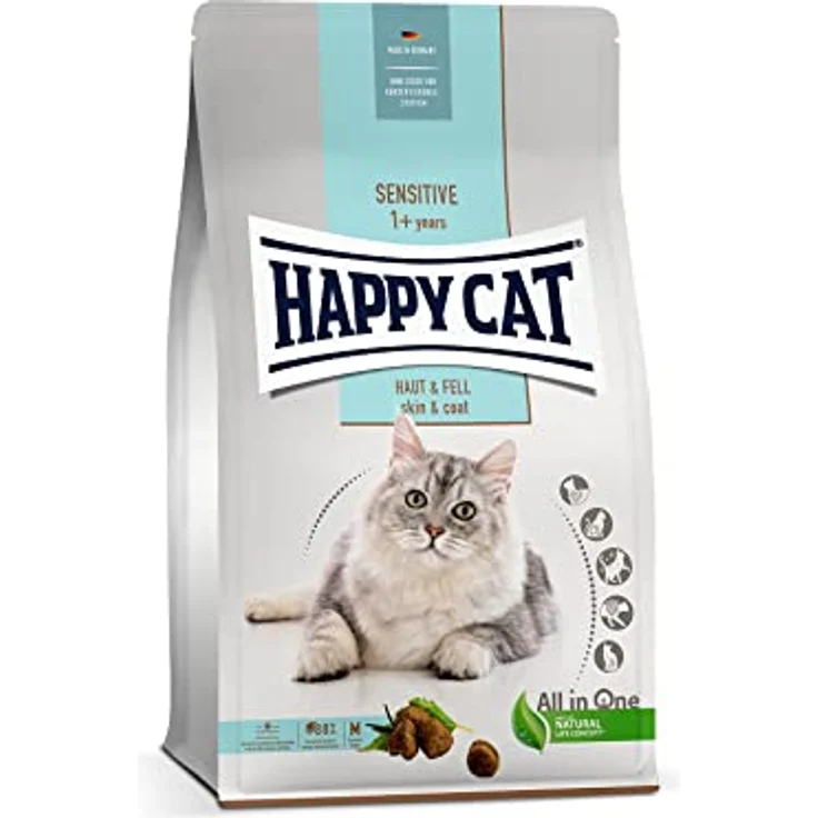 Happy Cat Care Haut & Fell 70601, Katzen-Trockenfutter mit Huhn, für empfindliche Haut, 4 kg – Bild 1