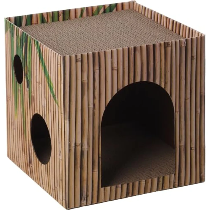 Flamingo KRATZKARTON Jamie, 2 in 1 Kratzkarton und Versteck, braun, 30x30x30cm – Bild 1