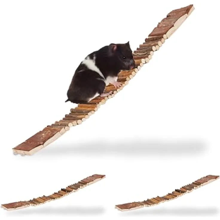 Relaxdays Hängebrücke Nager 3er Set, biegsame Holzbrücke für Vögel und Kleintiere, HxBxT: 1,5x55x10 cm, naturbelassen
