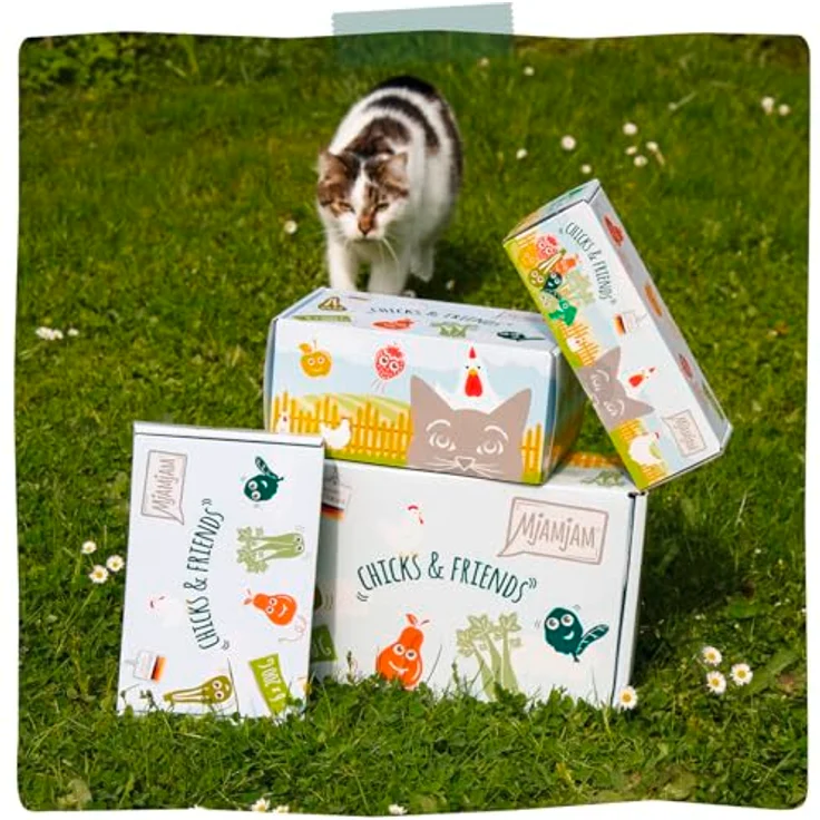 MjAMjAM Chicks und Friends Box, 12x125g Katzen-Nassfutter mit Hühnchenvariationen und Gemüsebeilagen – Bild 7